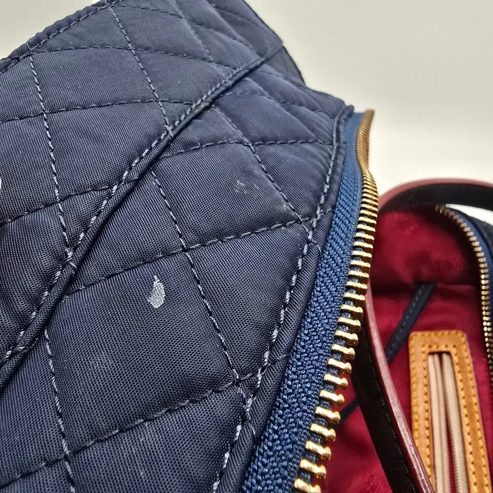 MZ Wallace New‎ York navy blue quilted leather trim purse gold chain handbag